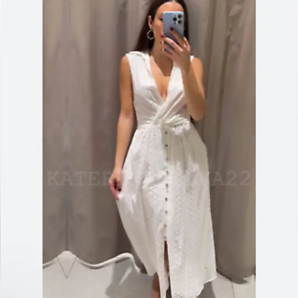 NWT Zara White openwork Eyelet Embroidered Midi Dress - Picture 2 of 9